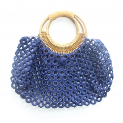 Ring Embroidery Bag with Waxed Rattan Handle